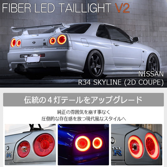 R34 Skyline GT GT-R 2D Coupe BNR ENR ER HR Skylight/LED taillights Red Clear