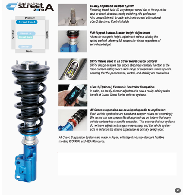 Cusco Street Zero R 40 way Adjustable Coil Over For JDM JZA70,JZA80, Nissan Skyline GTR