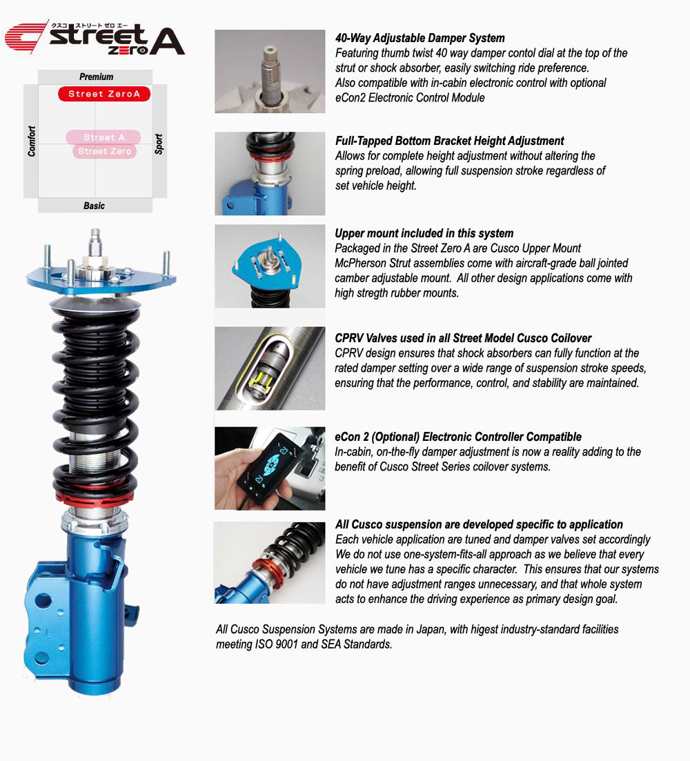 Cusco 2023+ Nissan 400Z (RZ34) 40-Way Adj Street Zero-A Coilover Kit w/ Pillowball Upper Mount