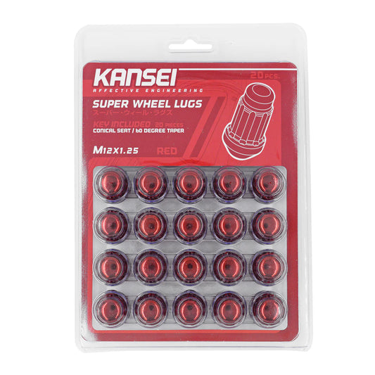 Kansei Spline Acorn Lug Nuts (20 PC Kit) Black/Blue/Red Colors