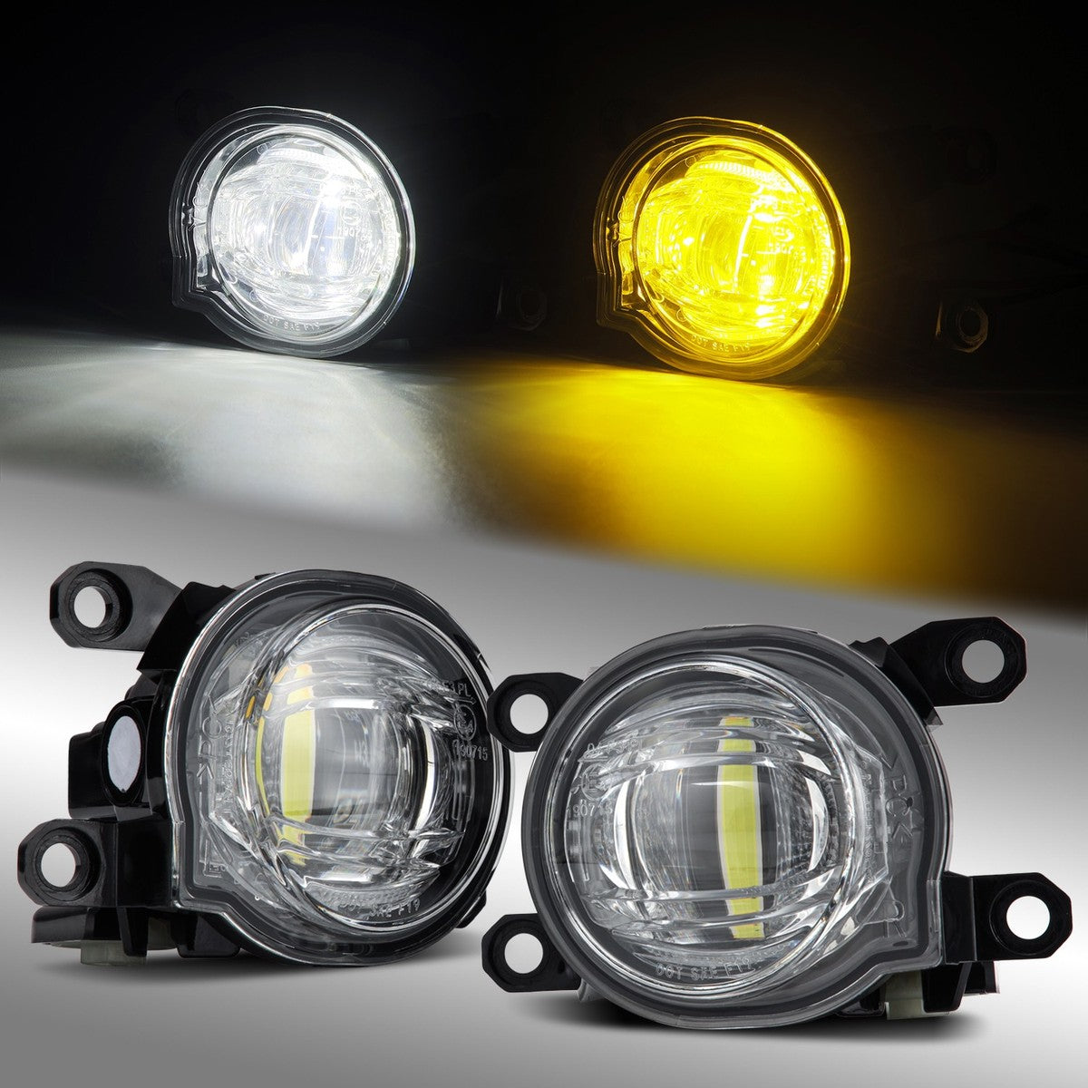 AlphaRex DoubleTap fog lights showing white and yellow LED output
