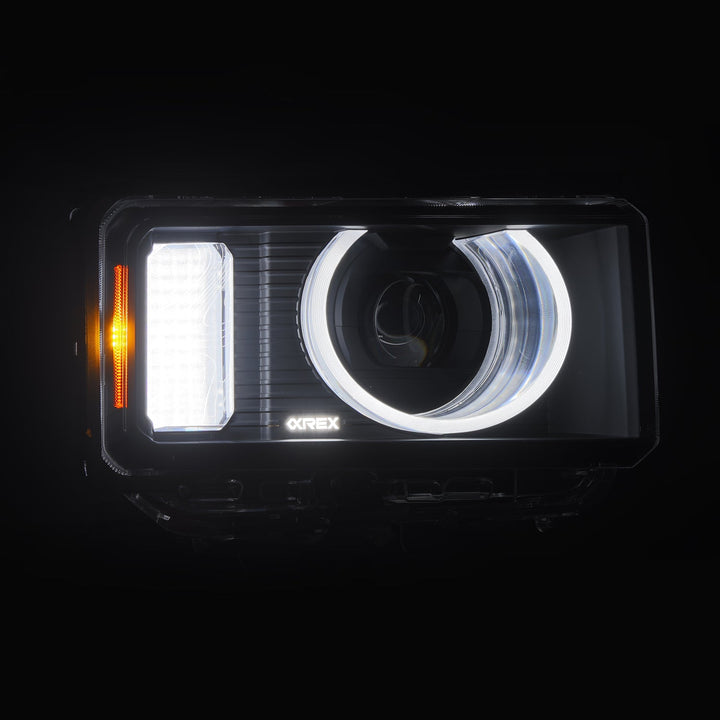 AlphaRex Heritage Edition LED Projector Headlights Black white and amber DRL feature