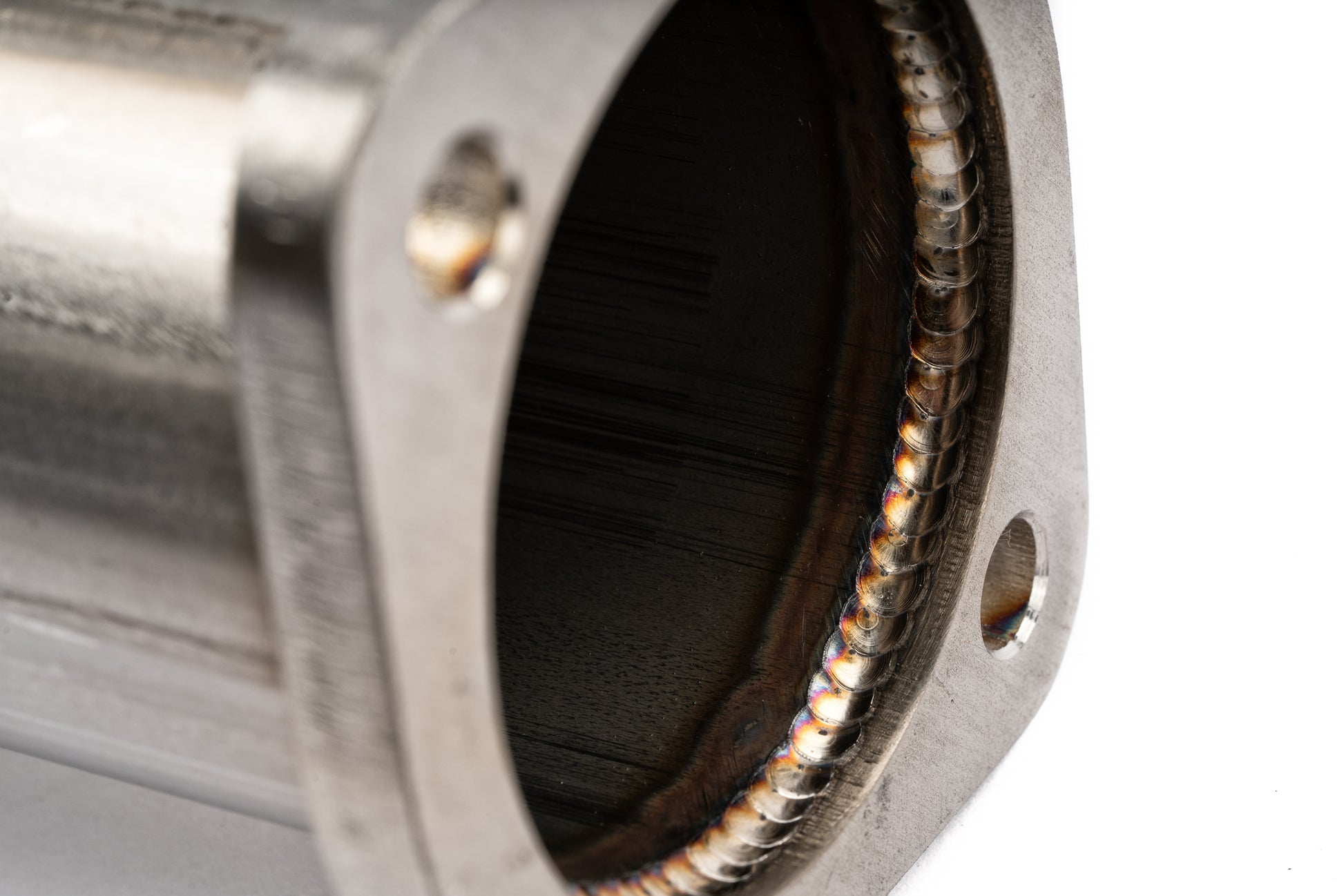 AMS Performance VR30DDTT Street Lower Downpipe weld detail
