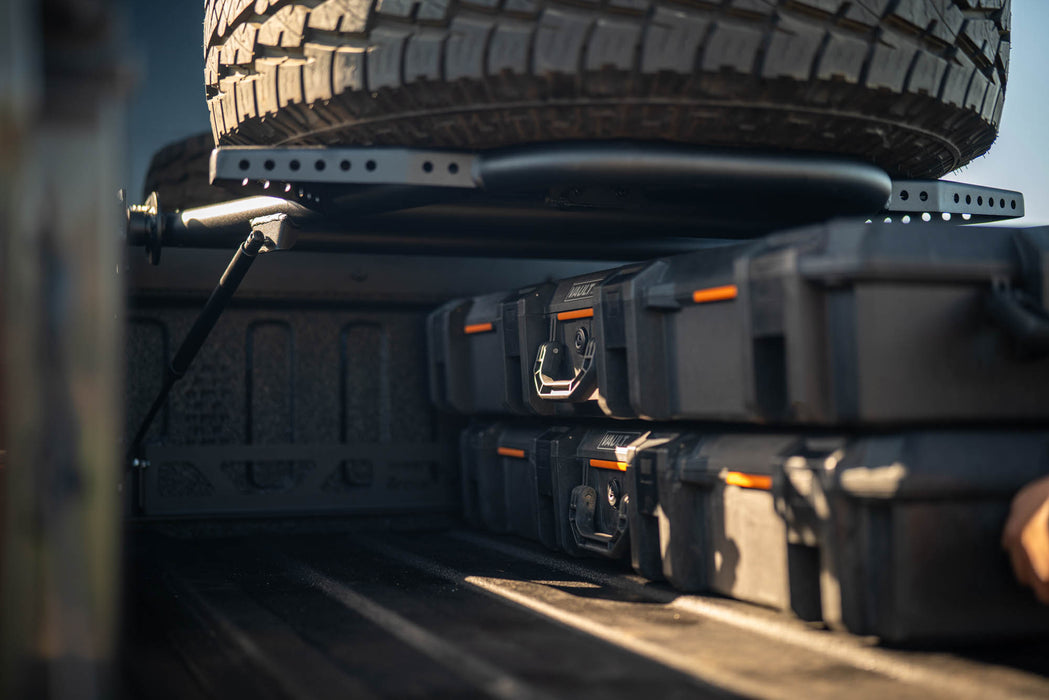 Jeep Gladiator JT in-bed tire carrier with cargo space below