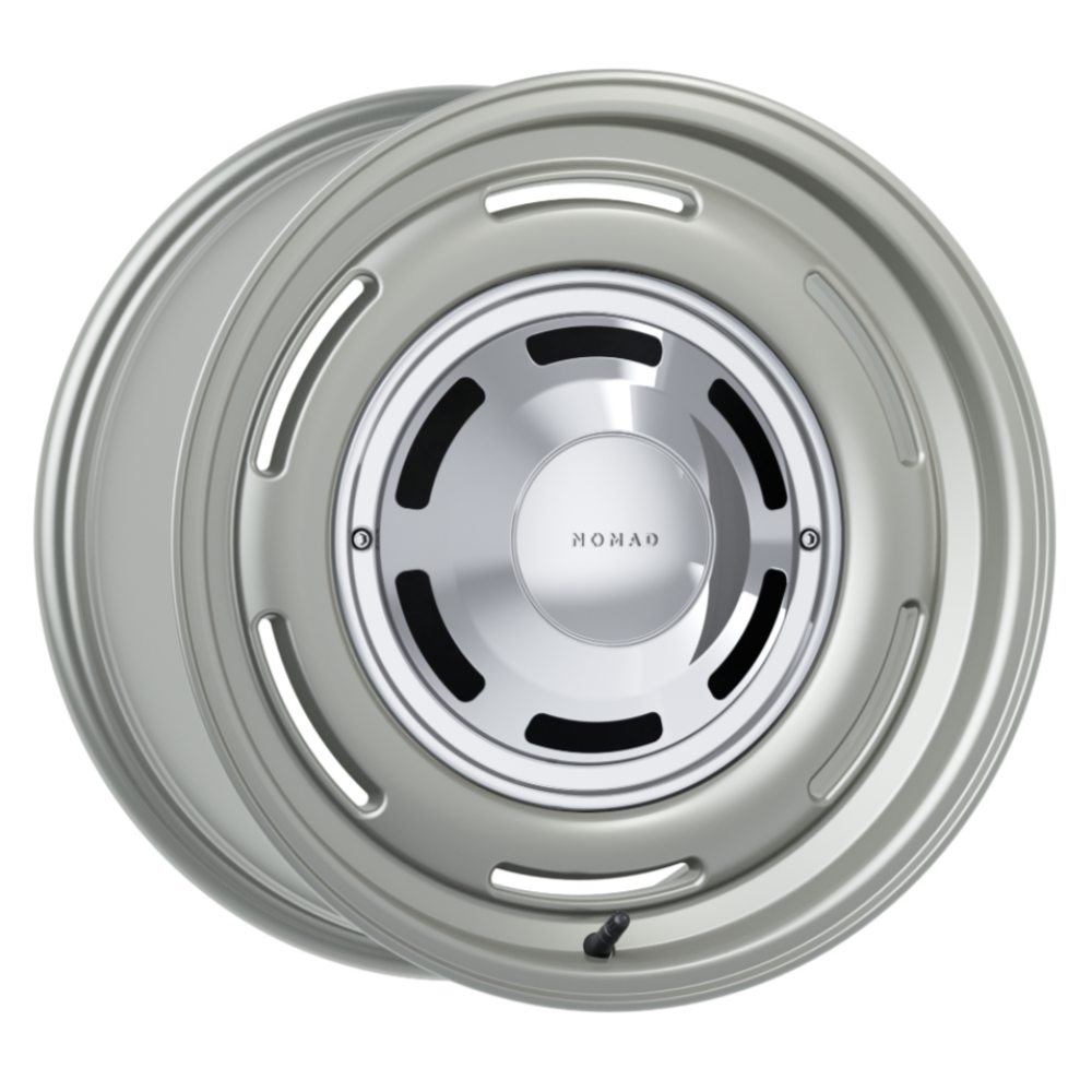 Nomad Wheels 504 Field Gray 40 with retro-style hubcap