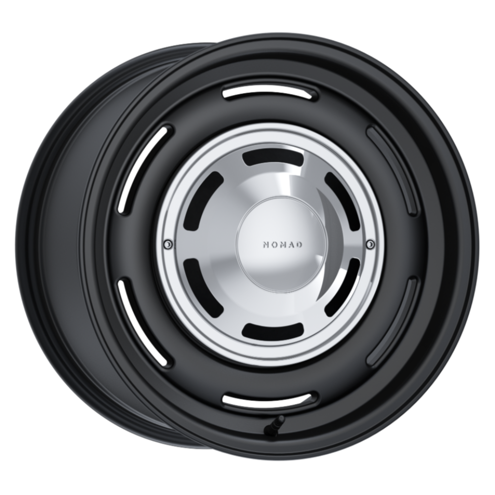 Nomad Wheels 504 Field Satin Black with retro-style hubcap