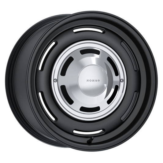 Nomad Wheels 504 Field Satin Black with retro-style hubcap